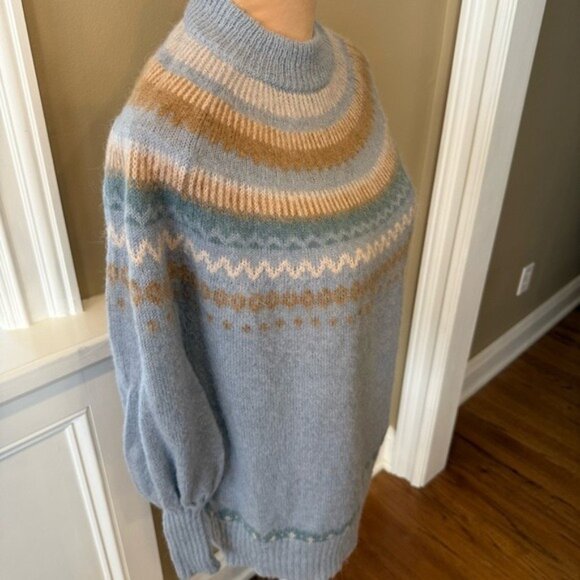 J.Crew Fair Isle Yoke Sweater XXS Blue Alpaca Wool Nordic Puff Sleeve BD152 - Picture 6 of 13